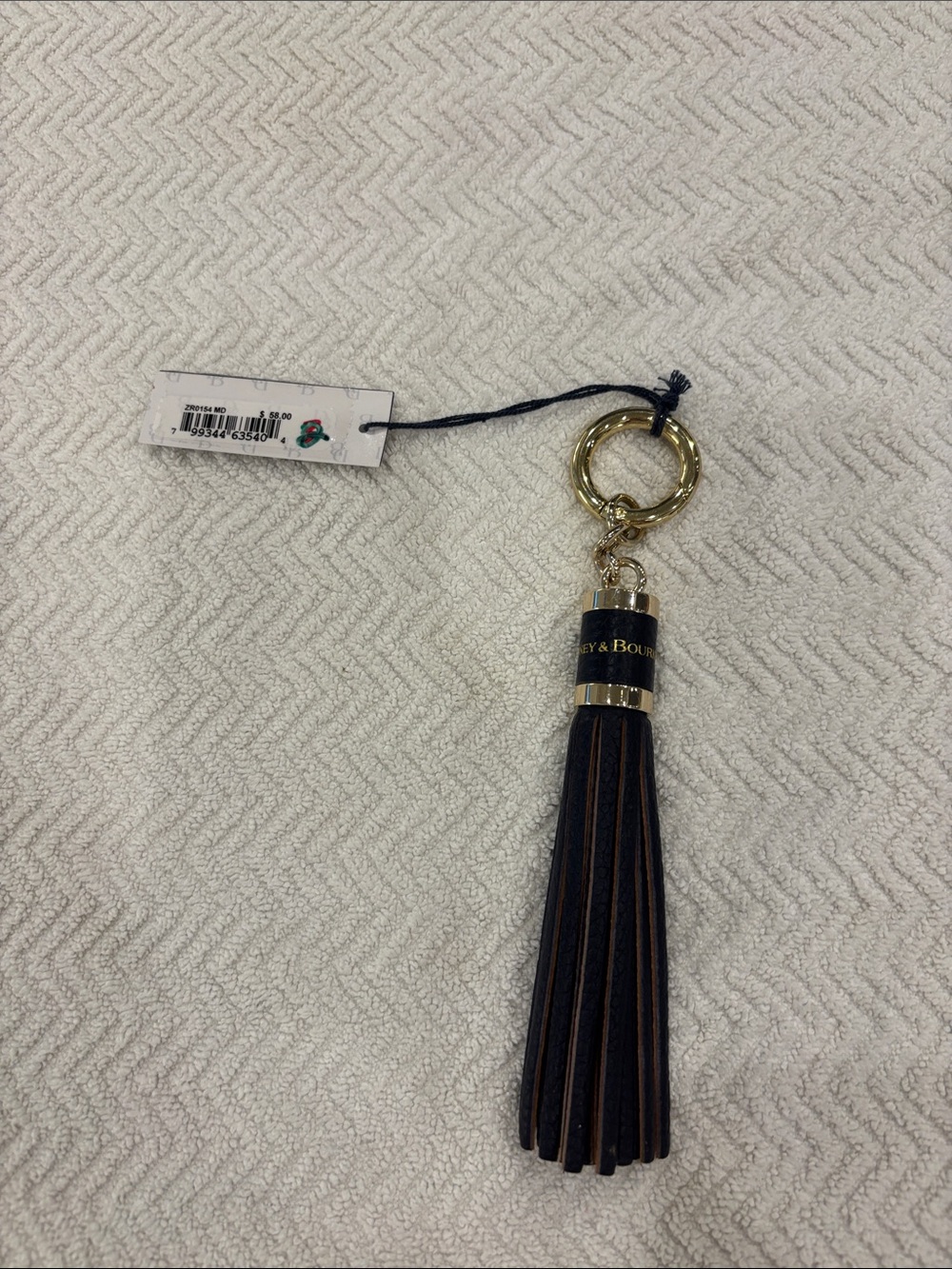 Dooney & Bourke Navy Leather Tassel Keychain with Gold Ring